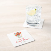 赤いポピーのかわいいメイソンジャー ブライダルシャワー スクエアペーパーコースター (インサイチュ)