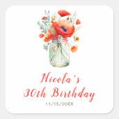 赤いポピーのかわいい誕生日 スクエアシール (正面)