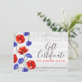 赤いポピーのコーンフラワー素朴ギフト証明書カード 招待状 (スタンド正面)