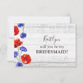 赤いポピーのコーンフラワー素朴ブライダルパーティ提案 招待状 (正面)