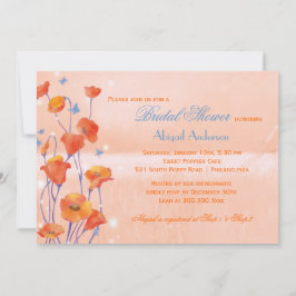 赤いポピーのサーモン色ブライダルシャワー 招待状