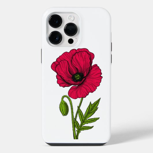 赤いポピーのドローイング iPhoneケース (裏面)