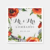 赤いポピーのパーソナライズされた結婚式の紙ナプキン スタンダードカクテルナプキン (正面)