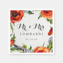 赤いポピーのパーソナライズされた結婚式の紙ナプキン スタンダードカクテルナプキン