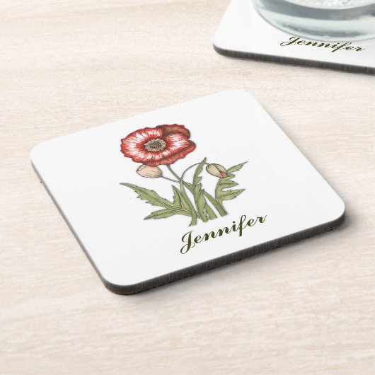 赤いポピーのパーソナル化 コースター (左側)