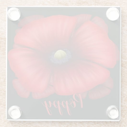 赤いポピーのフラワーアートガラスパーソナライズされたコースター ガラスコースター (裏面)