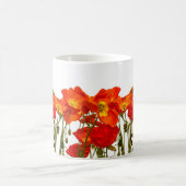 赤いポピーのラインisolatedart、背景、美しい コーヒーマグカップ (中央)