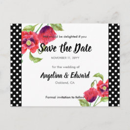 赤いポピーのワイルドフラワーの結婚式のSave The Date 案内ポストカード