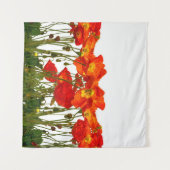 赤いポピーの列の孤立したアート、背景、美 タペストリー (正面(横))