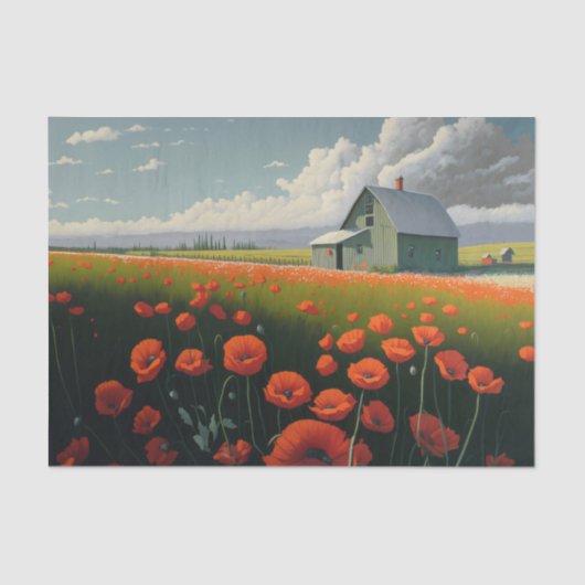 赤いポピーの午後、農場 薄葉紙 (正面)