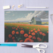 赤いポピーの午後、農場 薄葉紙 (クラフト)