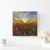 赤いポピーの夕日 スクエア壁時計 (ホーム)