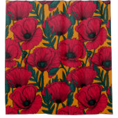 赤いポピーの庭のシャワーカーテン シャワーカーテン (正面)