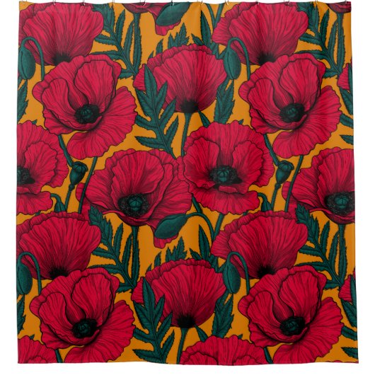 赤いポピーの庭のシャワーカーテン シャワーカーテン (正面)