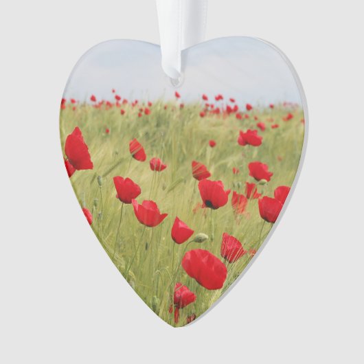 赤いポピーの庭の花の日付フォトカスタム オーナメント (正面)