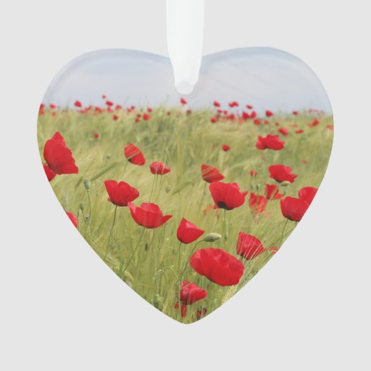 赤いポピーの庭の花の日付フォトカスタム オーナメント (正面)