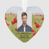 赤いポピーの庭の花の日付フォトカスタム オーナメント (裏面)