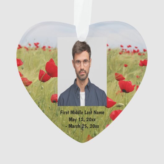 赤いポピーの庭の花の日付フォトカスタム オーナメント (裏面)