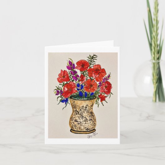 赤いポピーの折り畳み絵画ノートカードオリジナル ノートカード (正面)