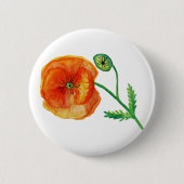 赤いポピーの植物水色のアートバッジ 缶バッジ (正面)