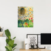 赤いポピーの水の色の花のウ色彩の鮮やかィンドウ ポスター (ホームオフィス)