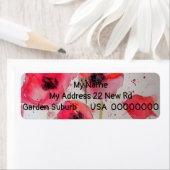 赤いポピーの水彩の花の差出人住所ラベル ラベル (インサイチュ)