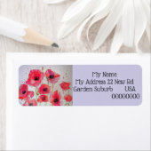赤いポピーの水彩の花の差出人住所ラベル ラベル (インサイチュ)