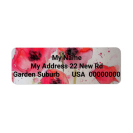 赤いポピーの水彩の花の差出人住所ラベル ラベル