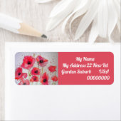 赤いポピーの水彩の花の差出人住所ラベル ラベル (インサイチュ)