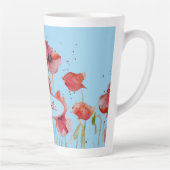 赤いポピーの水彩ポピーアートカスタマイズ可能な名前 カフェラテマグ (右)