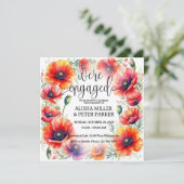  赤いポピーの水彩画エンゲージメントパーティー招待状 セーブザデート (スタンド正面)