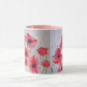 赤いポピーの水彩画マグカップ ピンク マグカップ (中央)