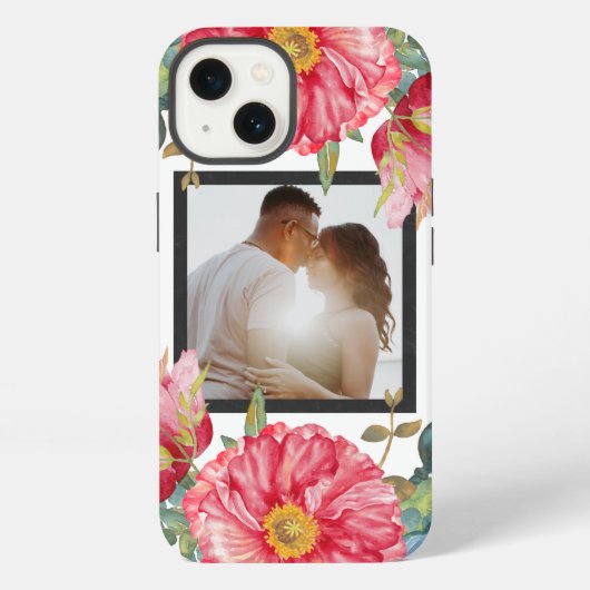 赤いポピーの水彩花の写真パーソナライズ iPhoneケース (裏面)