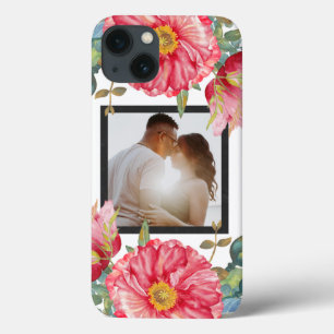 赤いポピーの水色の花の写真パーソナライズされた iPhone 13ケース
