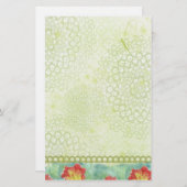 赤いポピーの水色の花チャリユース緑 便箋 (正面/裏面)