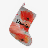赤いポピーの水色の花フローラ名ストッキング スモールクリスマスストッキング (正面 (吊り時))