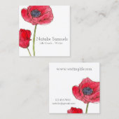 赤いポピーの水色の花 スクエア名刺 (正面/裏面)