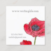 赤いポピーの水色の花 スクエア名刺 (裏面)