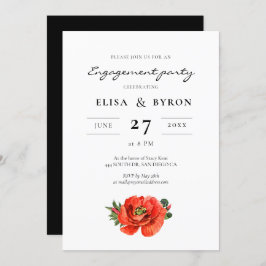 赤いポピーの水色婚約パーティ 招待状