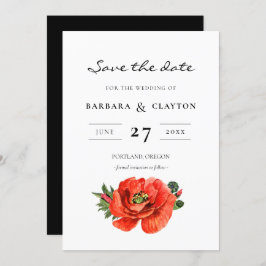 赤いポピーの水色日付を保存 招待状