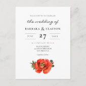 赤いポピーの水色結婚式招待状はがき インビテーションポストカード (正面)