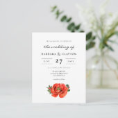 赤いポピーの水色結婚式招待状はがき インビテーションポストカード (スタンド正面)