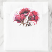 赤いポピーの水色 楕円形シール (バッグ)