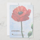 赤いポピーの水色RSVPフォトカード 招待状 (裏面)