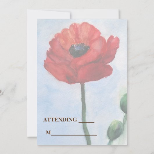 赤いポピーの水色RSVPフォトカード 招待状 (裏面)