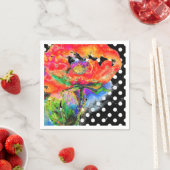 赤いポピーの絵画水色 |水玉模様 スタンダードカクテルナプキン (インサイチュ)