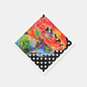 赤いポピーの絵画水色 |水玉模様 スタンダードカクテルナプキン (角)