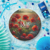 赤いポピーの花のウェディングパーソナライズ ペーパープレート (パーティー)