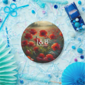 赤いポピーの花のウェディングパーソナライズ ペーパープレート (パーティー)