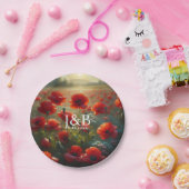 赤いポピーの花のウェディングパーソナライズ ペーパープレート (パーティー)